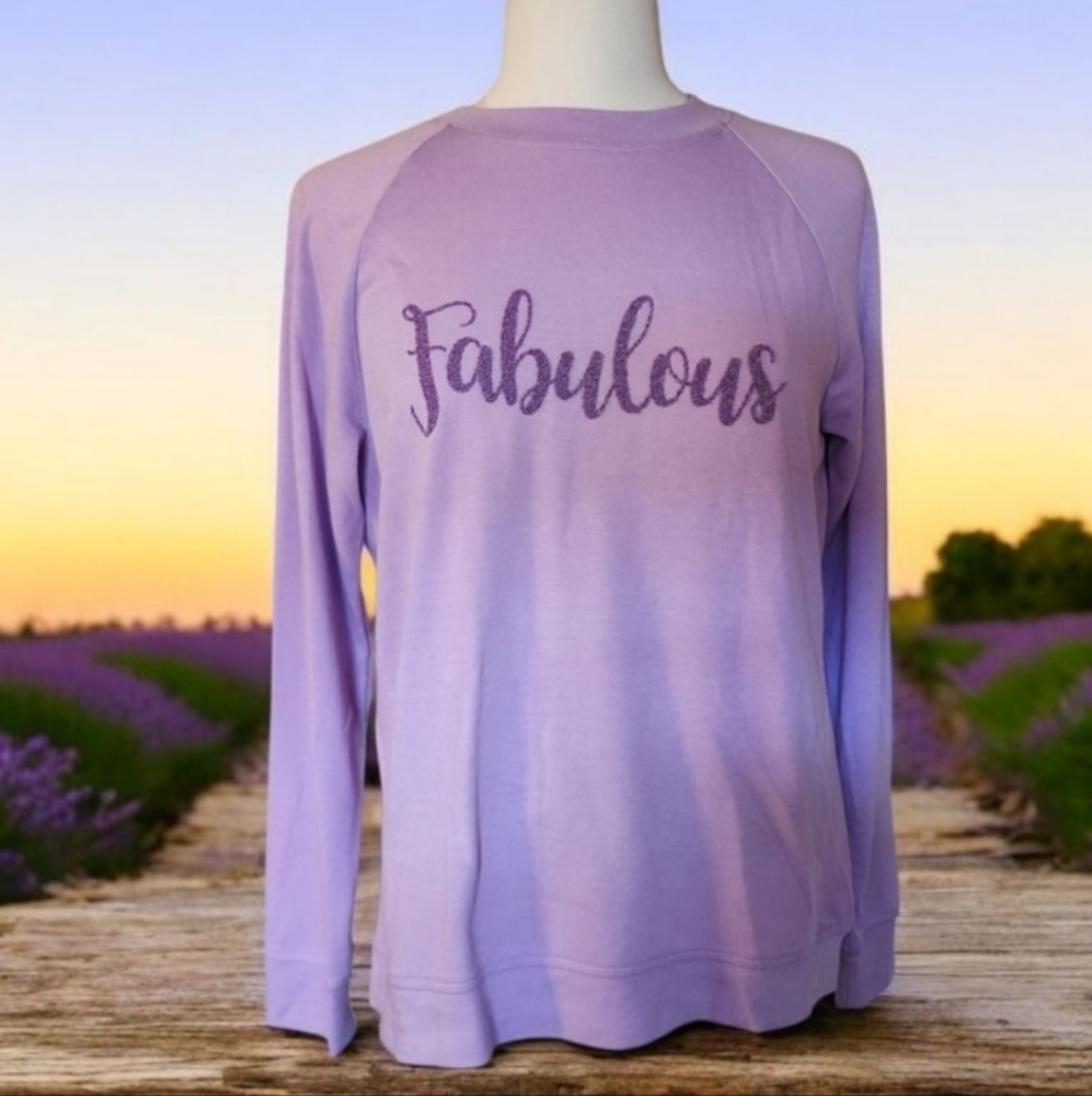 Isaac Mizrahi Lavender "Fabulous" Crewneck Sweatshirt - Picture 2 of 10